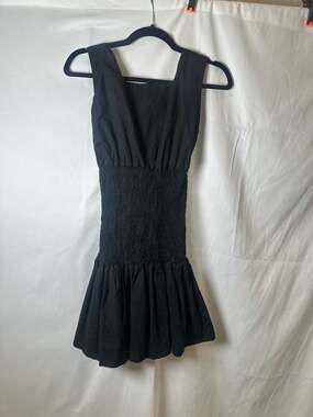 Mercedes Campuzano Black Smocked Cotton Mini Dress Size M